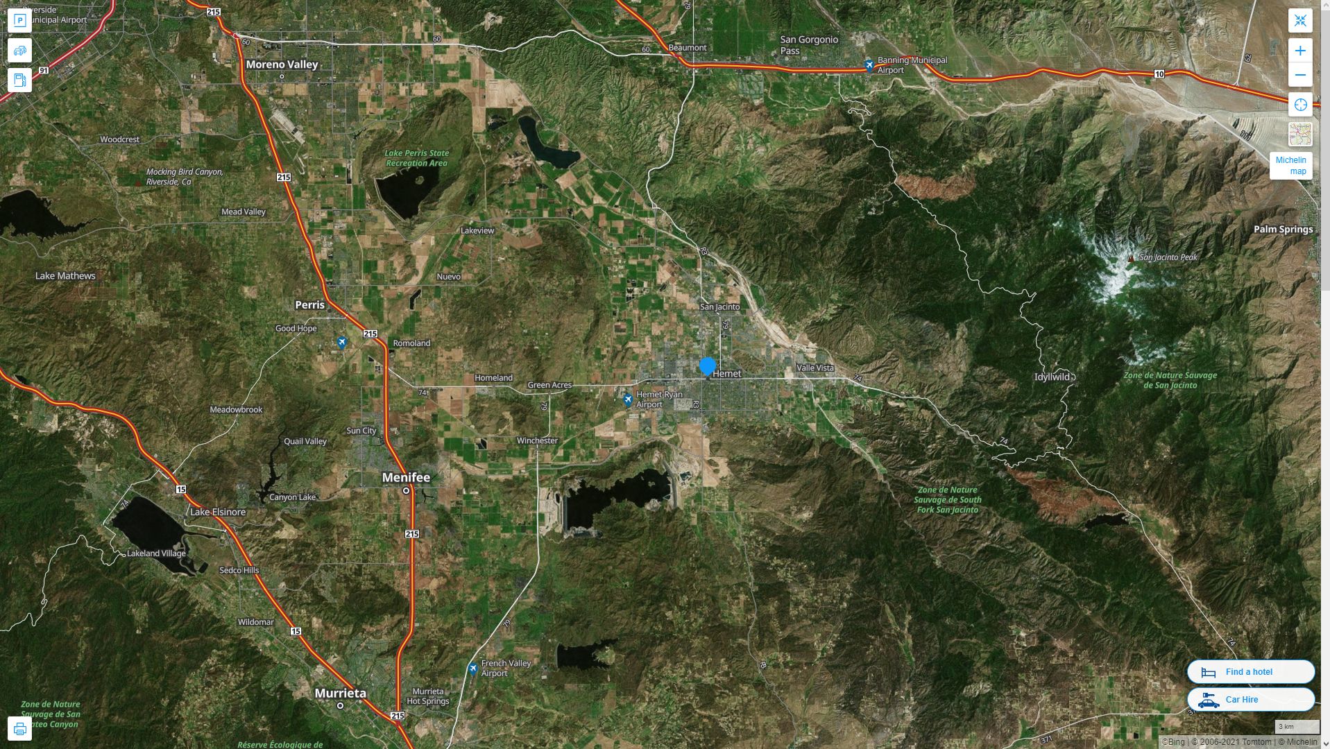 Hemet California Highway and Road Map with Satellite View